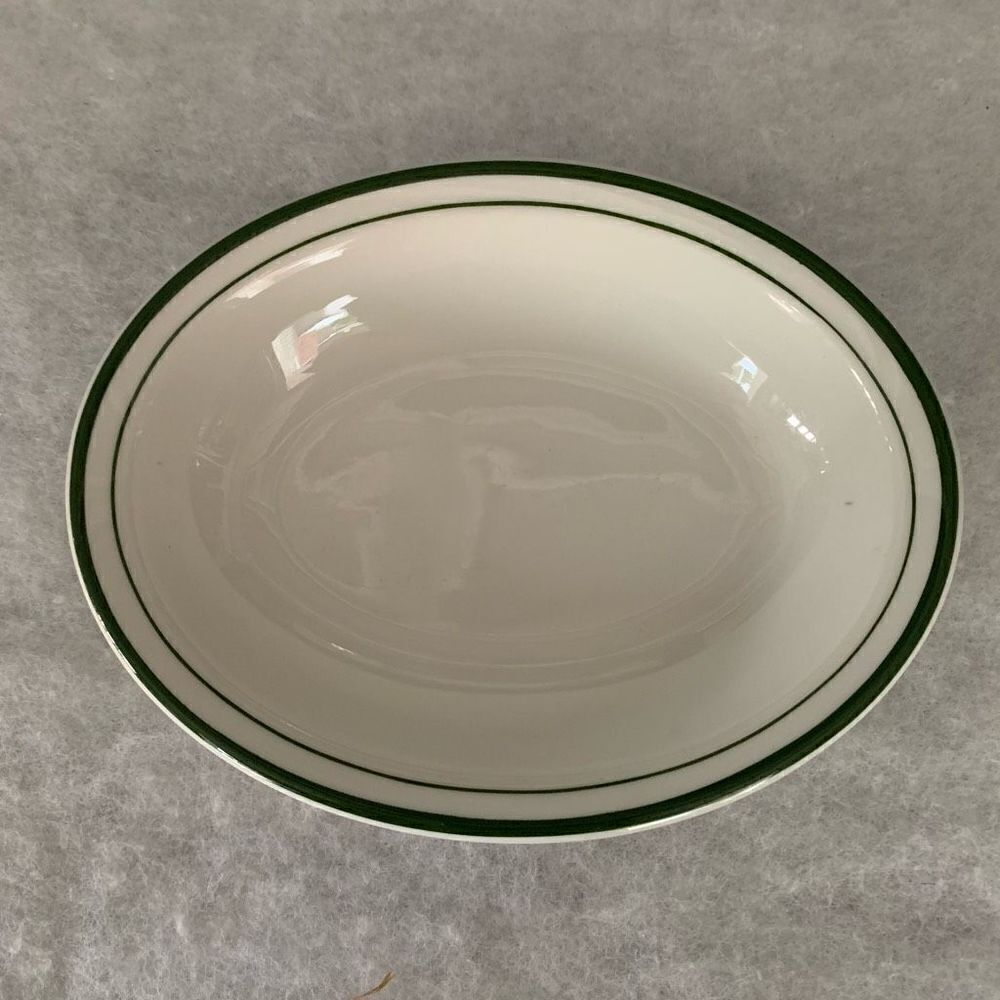 Jackson China 8 1/2” Restaurant Ware Oval Serving Bowl With Double Green Border
